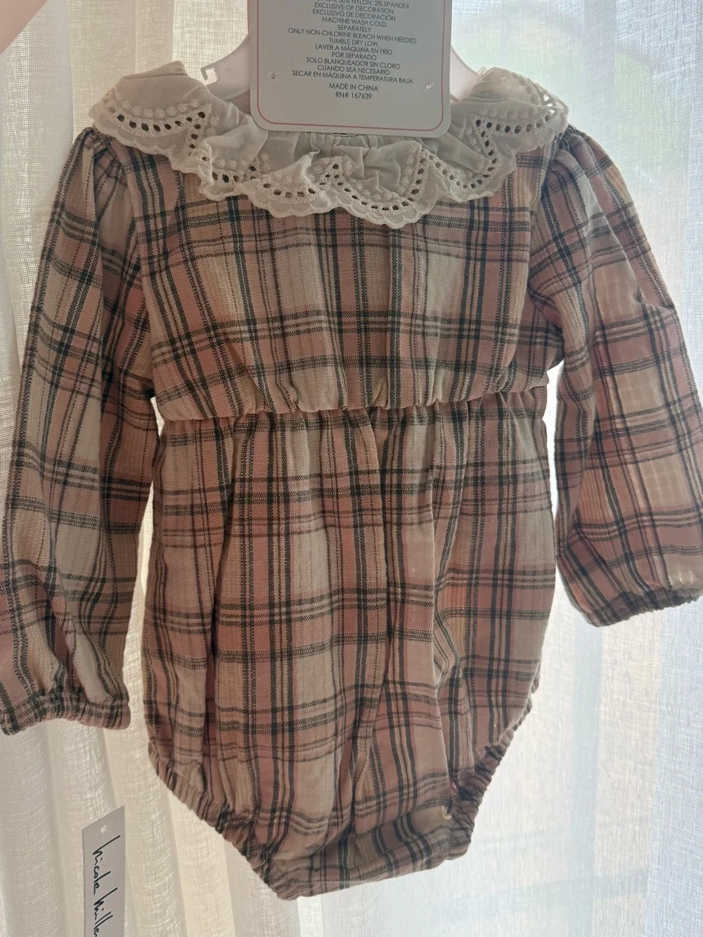 Nicole Miller New York Plaid Baby Romper with Knee High Socks - Pink/Tan